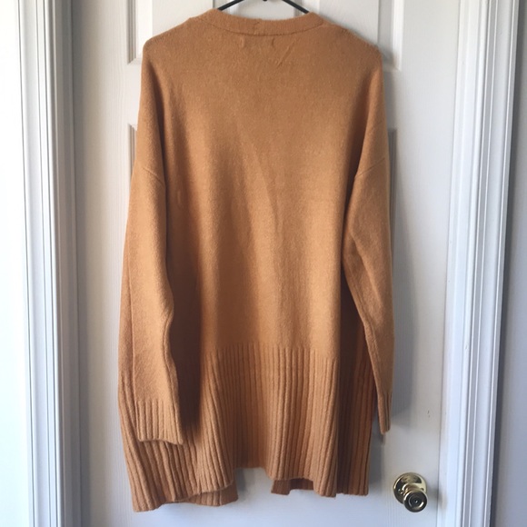 Mustard Ribbed Accent Open Front Cardigan - Picture 4 of 5